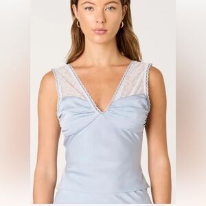 NIA the brand Khadari Elegant Blue Lace Trim Top size S NWOTS